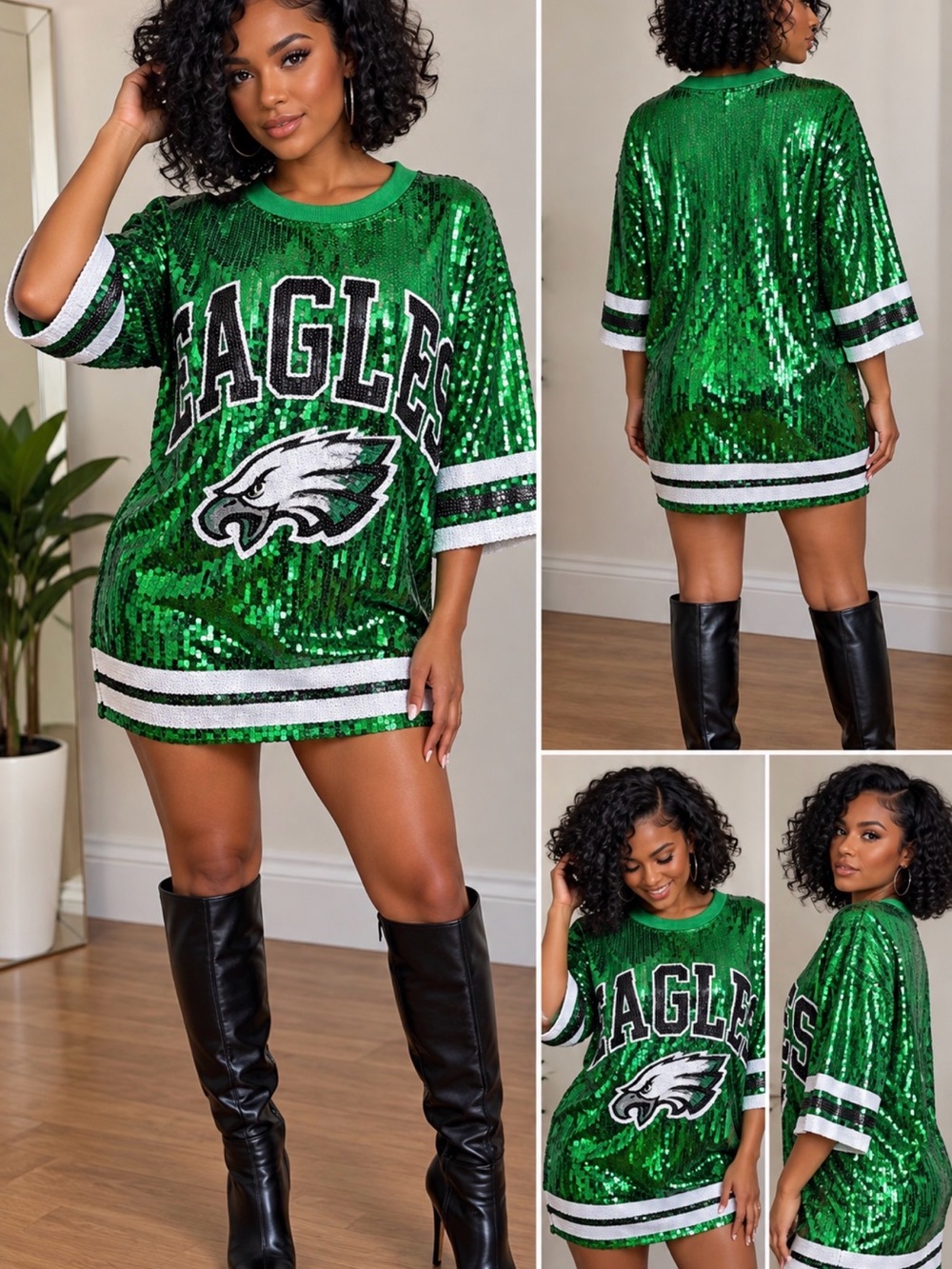 GO BIRDS! 🦅✨ Philadelphia Eagles Sequin Mini Dress / Oversized Tee | Size L